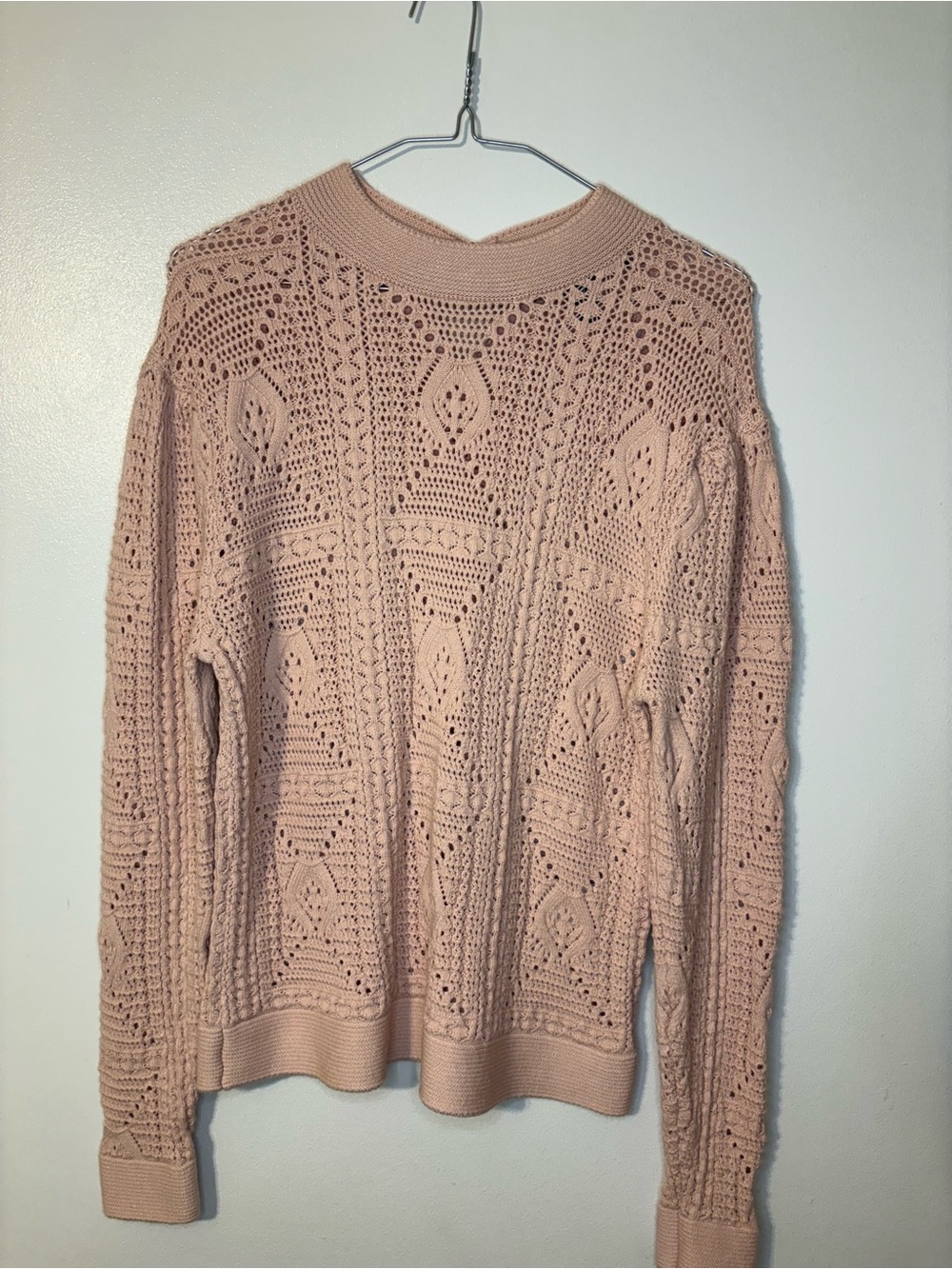 White House Black Market Blush Openwork Crewneck Sweater